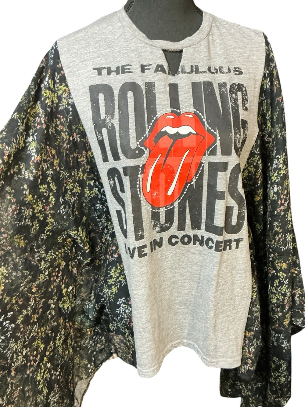 The Rolling Stones Upcycled Band T Shirt Flowy Sleeves Hippie Festival Concert